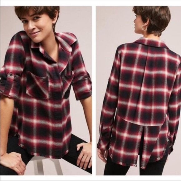 Anthropologie Cloth & Stone Button Front Long Sleeve Plaid Flannel Shirt XS EUC - Picture 1 of 15